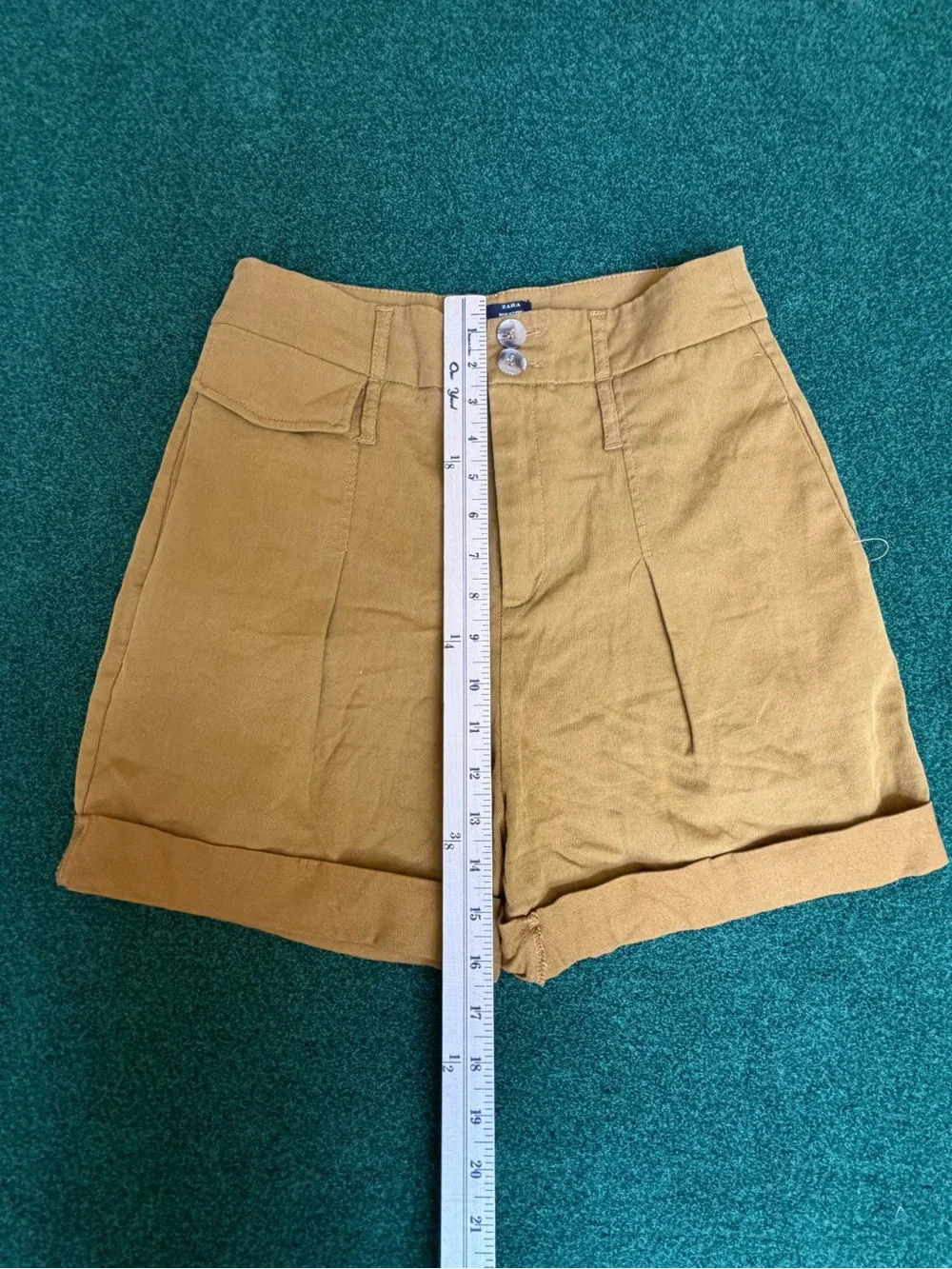 Zara Mustard Cuffed High-Waist Shorts